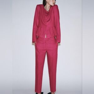 Zara High-waisted Slim Linen Pants Fuschia ZW COllection Bnwt